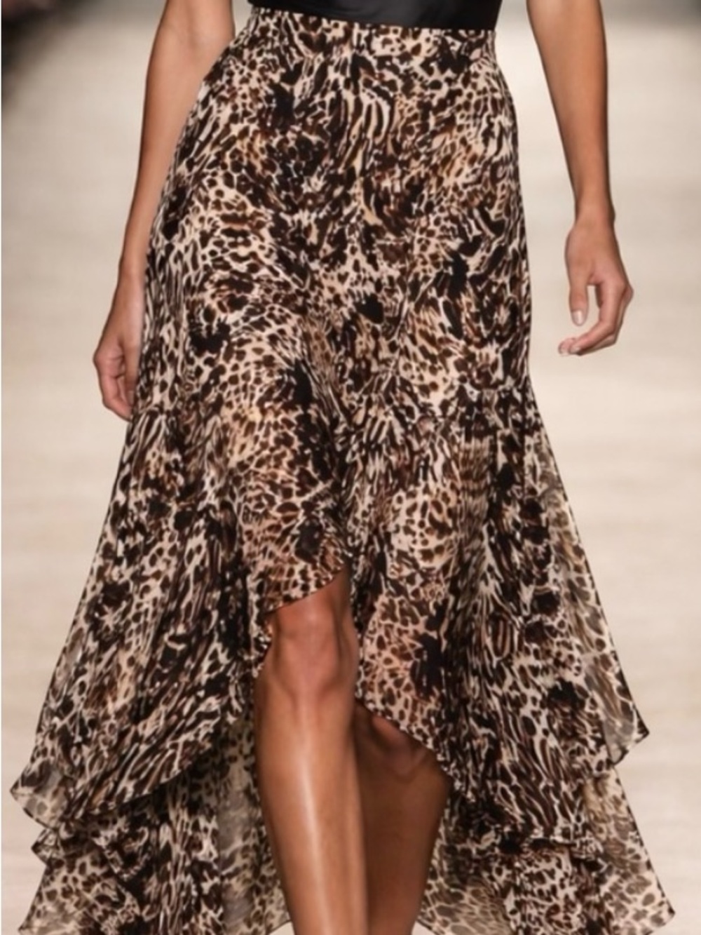 Dana Bushman Plus Size 14 Animal Print Maxi Brown Cream Black skirt
